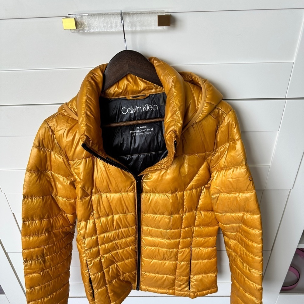 Calvin Klein Mustard Yellow Puffer Jacket with Hood